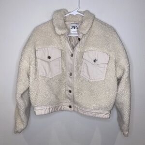 Zara Sherpa Jacket Size XS Cream Off White